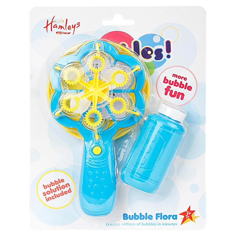 Hamleys لعبة نفخ الفقاعات فلورا مع 1 عبوة من محلول الفقاعات | لعبة فقاعات للعب الممتع في الداخل/الخارج لجهاز فقاعات للأطفال 3 سنوات فما فوق | مثالية لحفلات عيد الميلاد والمرح في الهواء الطلق في الصيف أو الحفلات باللون الأزرق - Image 1