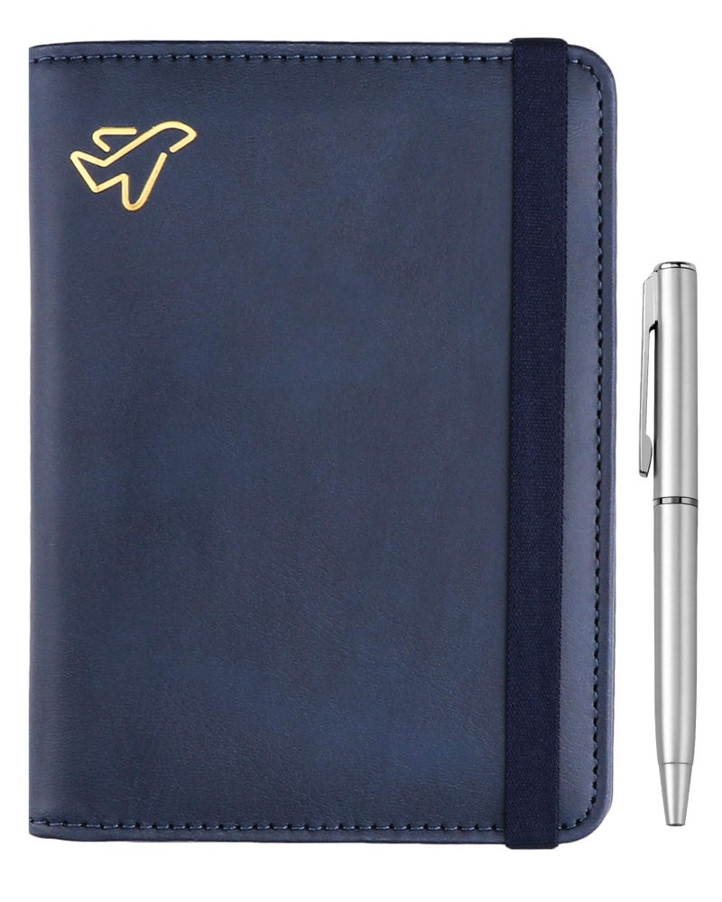 WALNEW حافظة جواز سفر WALNEW للسفر، غطاء جواز سفر RFID لمحفظة النساء والرجال، حافظة كتاب جواز سفر جلد PU مع قلم، مستلزمات السفر للطيران - Image 1