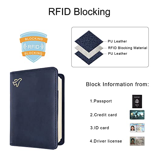 WALNEW حافظة جواز سفر WALNEW للسفر، غطاء جواز سفر RFID لمحفظة النساء والرجال، حافظة كتاب جواز سفر جلد PU مع قلم، مستلزمات السفر للطيران - Image 3