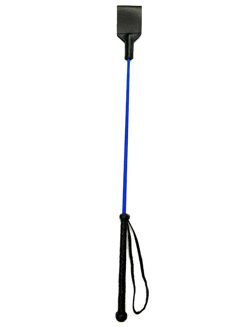 PETS TRIANGLE 25 Inches Leather Horse Riding Stick & Dog Tranining Stick with Stitching Leather Flapper (Blue) - Image 1