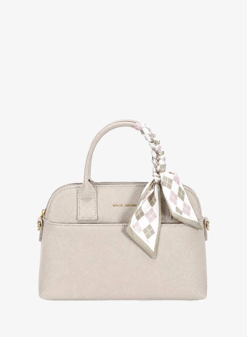 David Jones faux leather structured semicircular handbag model cm8208| Handbag with twilly for formal and casual styles| sleek leather bag in summer shades