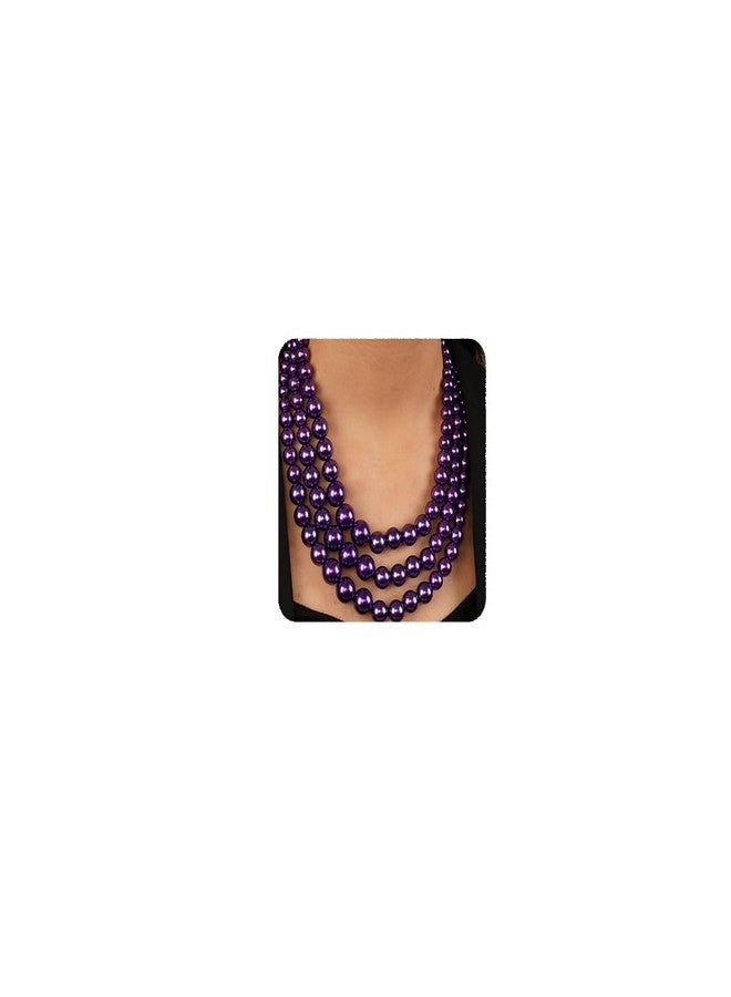 YERTTER Vintage 1920s Large Purple Pearl Collar Choker Necklace Earrings Set Simulated Pearl Statement Necklace Multi Strand Pearl Necklace Costume Jewelry Chunky Pearls Necklaces for Women Wedding Jewelry (Purple) - Image 1