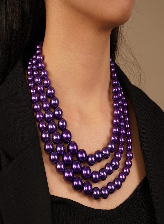 YERTTER Vintage 1920s Large Purple Pearl Collar Choker Necklace Earrings Set Simulated Pearl Statement Necklace Multi Strand Pearl Necklace Costume Jewelry Chunky Pearls Necklaces for Women Wedding Jewelry (Purple) - Image 4