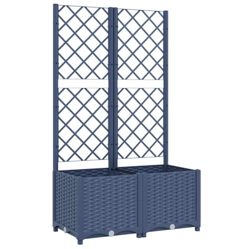 vidaXL Garden Planter with Trellis Blue Grey 315x157x535 PP Modern Planter for Your Garden and Terrace Durable Outdoor Pot Perfect Patio Decor - Image 1