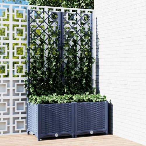 vidaXL Garden Planter with Trellis Blue Grey 315x157x535 PP Modern Planter for Your Garden and Terrace Durable Outdoor Pot Perfect Patio Decor - Image 3