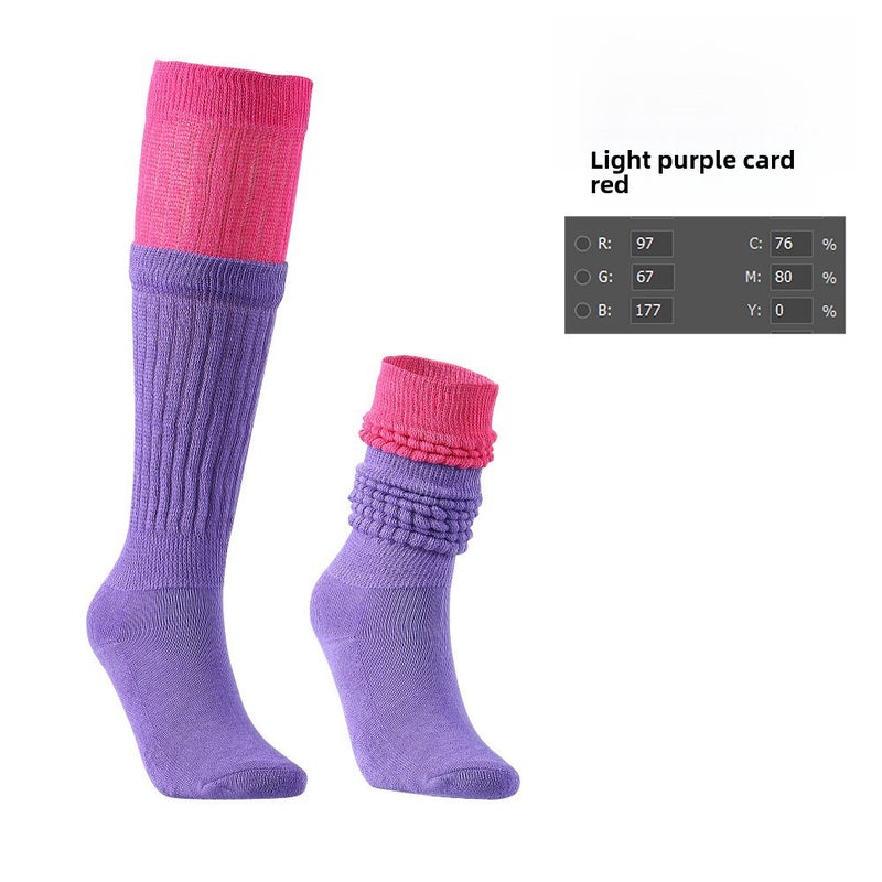 Color Block Bubble Socks Unisex Mid-Calf Rose Red Top under light purple