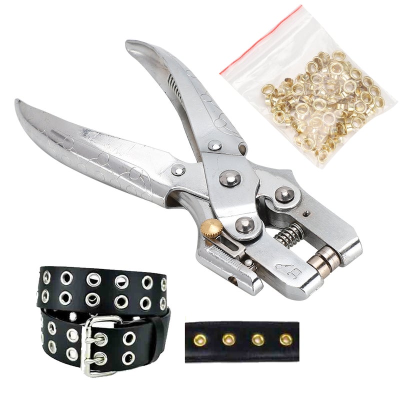 Multi Function Punch Pliers Silver 60# Steel Electroplated Eyelet Hole Punching Tool - Image 3