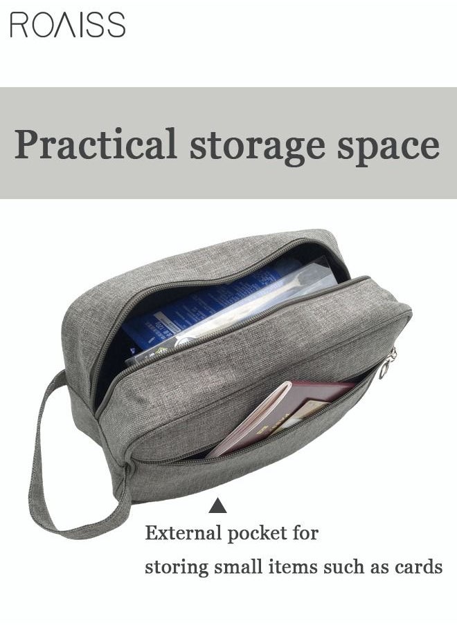 roaiss Outdoor Wash Bag Portable Storage Bag Waterproof Clutch Bag Large Capacity Makeup Cosmetic Handbag Packing Organizers for Men Women Travel Business Trip Grey  - Image 3