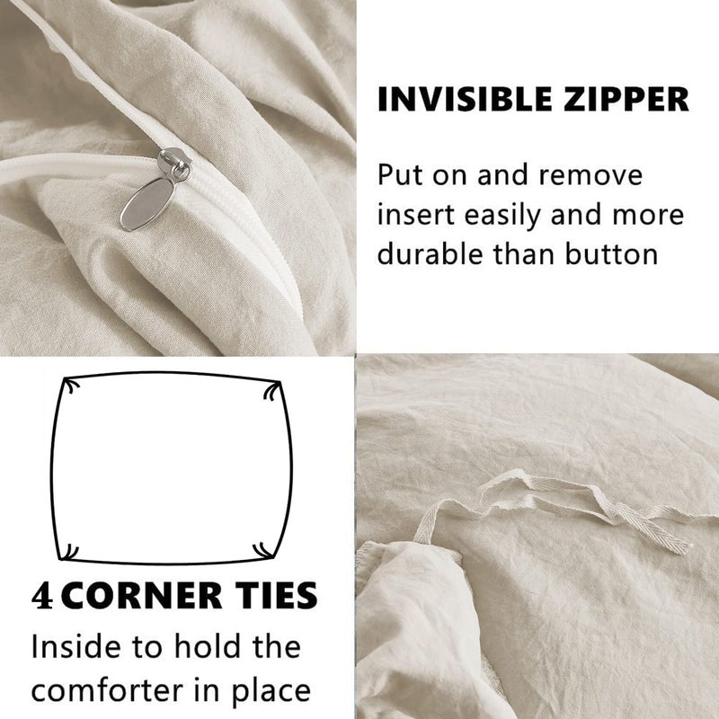 Hi -G HIG 3 Piece Farmhouse Ruffled Duvet Cover Set King, Camel Vintage Duvet Cover with 2 Rows of Handmade Ruffle, Solid Washed Microfiber Bedding Cover for Bedroom - 1 Duvet Cover, 2 Shams (HANS) - Image 5