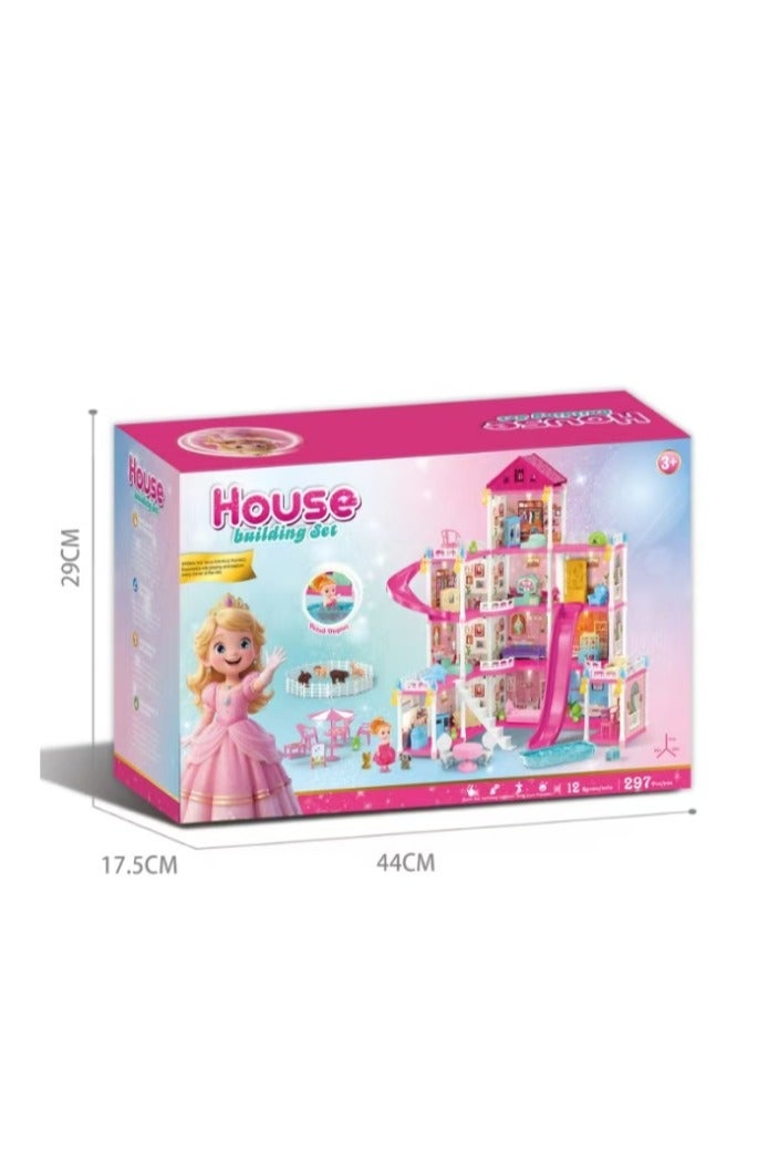 Dream House for Girls Villa Creative Role Play Set 4 Floors 12 Rooms Dollhouse Toddler Playhouse DIY Building Kids Gift for 3-10 Year Old Girls 297 Pieces - Image 2