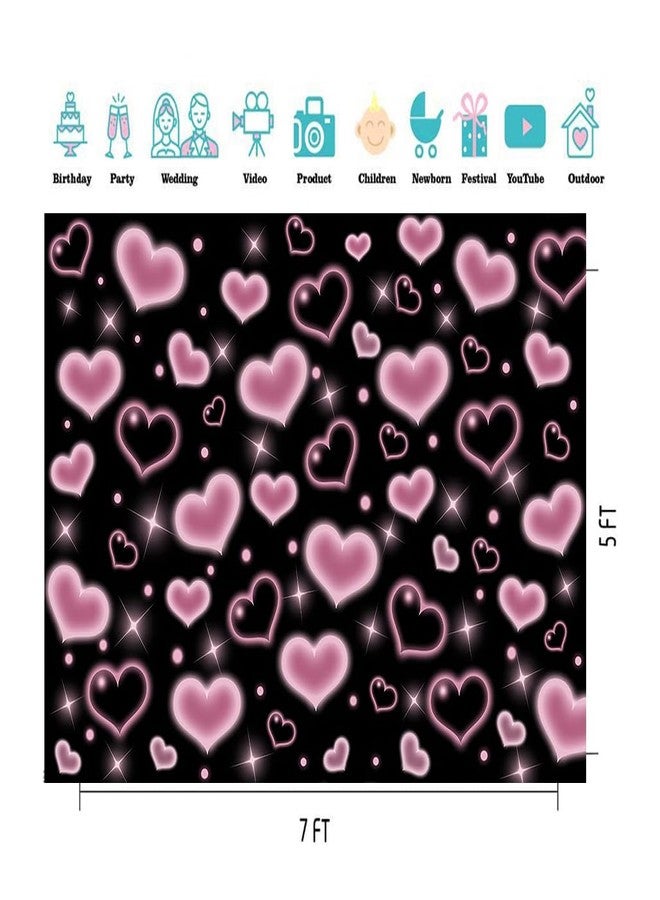 CYLYH 7x5FT Black and Pink Heart Photo Backdrop 90s Background Sweet Women Men Happy Birthday Party Photography Background Studio Props D901 - Image 5