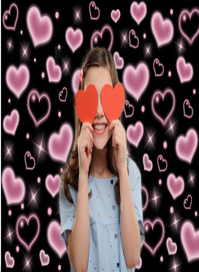CYLYH 7x5FT Black and Pink Heart Photo Backdrop 90s Background Sweet Women Men Happy Birthday Party Photography Background Studio Props D901 - Image 2