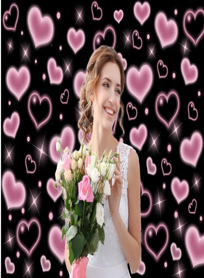 CYLYH 7x5FT Black and Pink Heart Photo Backdrop 90s Background Sweet Women Men Happy Birthday Party Photography Background Studio Props D901 - Image 3