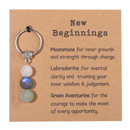 GINAZL New Beginnings Gifts for Women, Natural Crystals Keychain Coworker Leaving Gift for Women Going Away Gift for Friends Farewell Gifts for Coworkers Divorce souvenir (NB) - Image 1