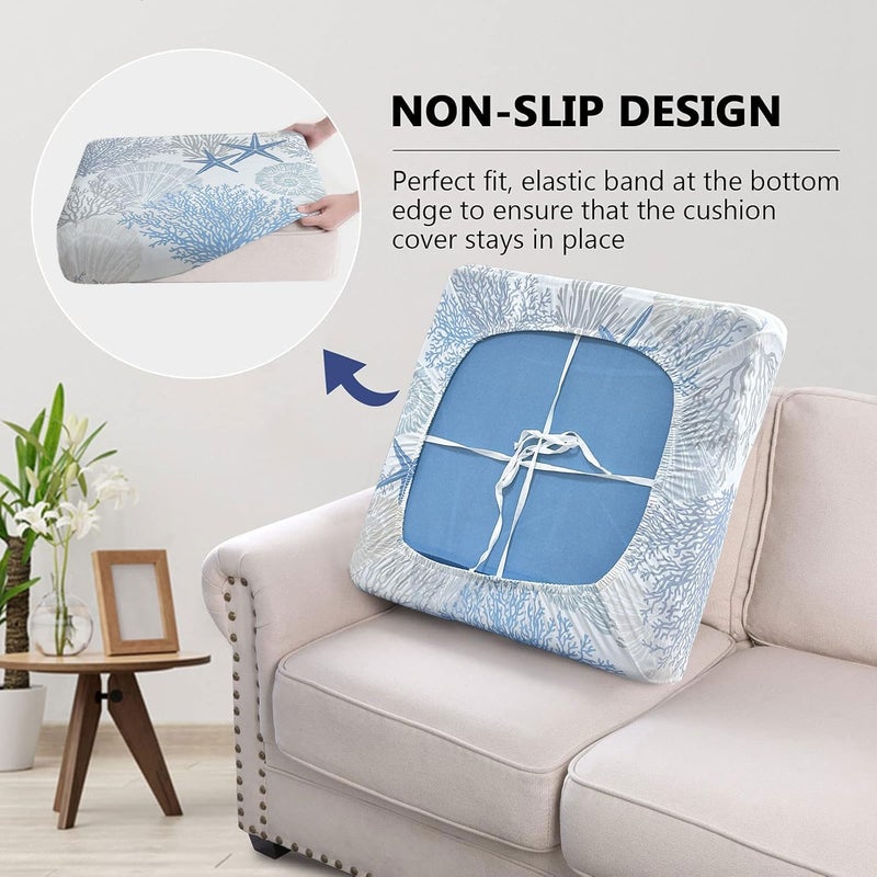 BBSET 8 Pcs Patio Sofa Cushion Cover Blue Sea Outdoor Stretch Sofa Seat Cushions Cover Coastal Beach Replacement Couch Chair Slipcover Flexibility (Sea) - Image 2