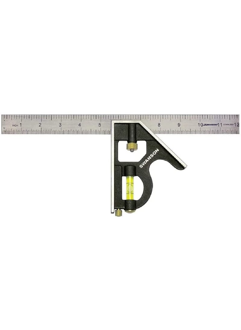 Swanson Tool Co. , Inc Swanson Tool Co TC132 12-Inch Combo Square with Cast Zinc Body, Stainless Steel Ruler and Brass Bolt  - Image 1