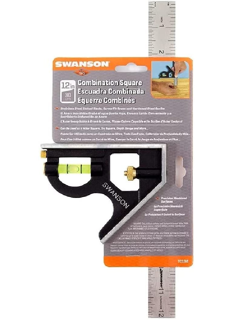Swanson Tool Co. , Inc Swanson Tool Co TC132 12-Inch Combo Square with Cast Zinc Body, Stainless Steel Ruler and Brass Bolt  - Image 3