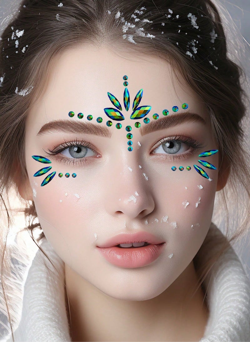 Face Sticker with Shiny Green Crystal Gems for Saudi National Day and Parties - Image 1