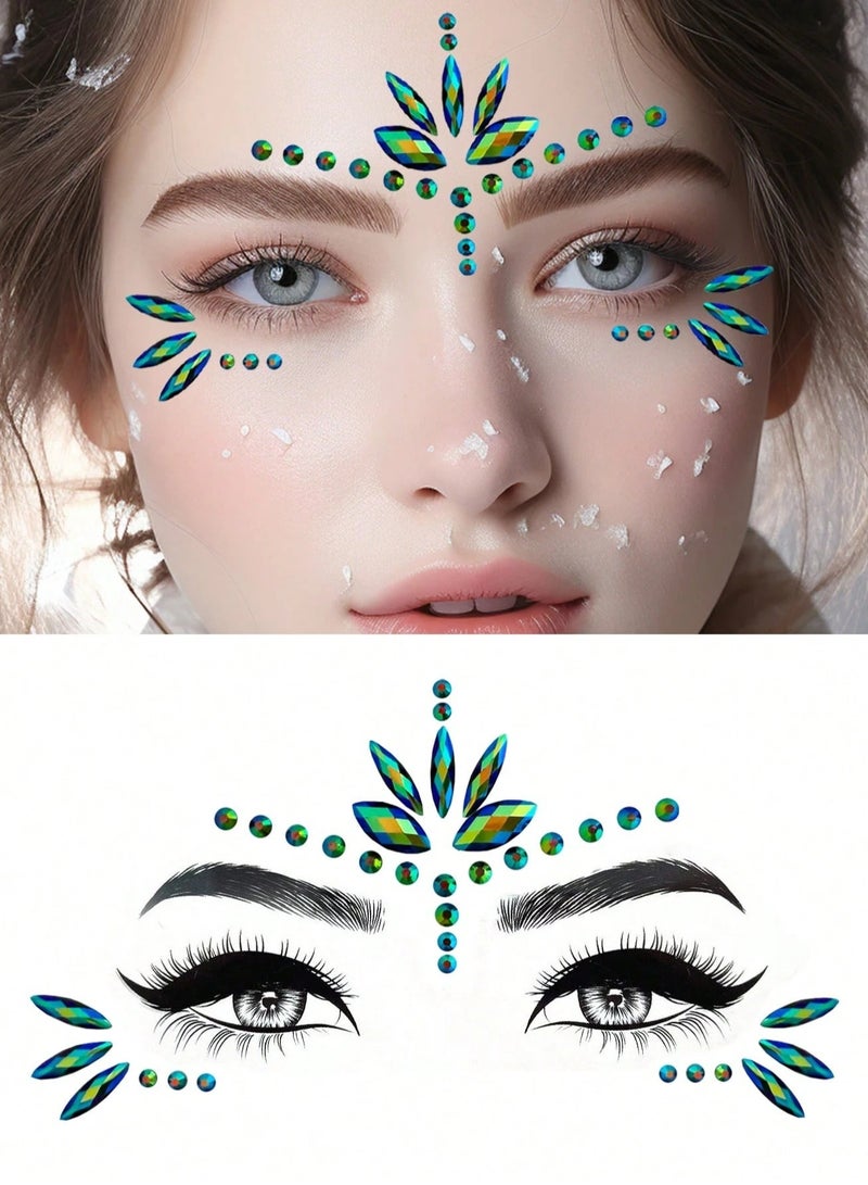 Face Sticker with Shiny Green Crystal Gems for Saudi National Day and Parties - Image 2