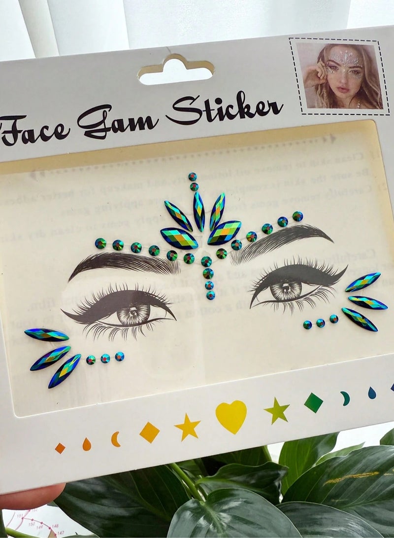 Face Sticker with Shiny Green Crystal Gems for Saudi National Day and Parties - Image 3