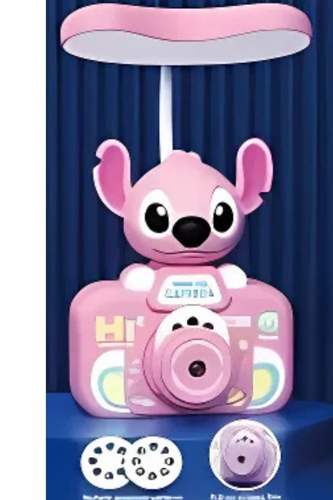 مصباح طاولة للأطفال مع بروجكتر LED – عرض ضوئي ملون، تصميم كرتوني ظريف، يعمل بكابل USB، لون وردي - Image 1