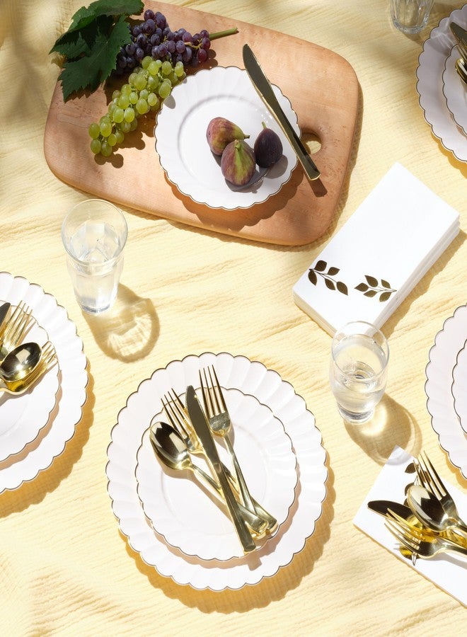 By Madee PREMIUM 60 Pc Ivory Scalloped Plastic Plates with Gold Trim - 30 Dinner & 30 Dessert Nice Plastic Plates for Party - Disposable & Elegant for Wedding, Showers, Special Moments (30 Guests) - Image 5