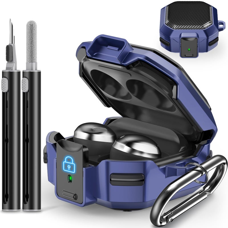 Galafoki with Lock Carbon Fiber Case for Samsung Galaxy Buds Pro 2 Case/Galaxy Buds 2 /Galaxy Buds Live/Galaxy Buds Pro/Galaxy Buds FE Case Cover 2023 with Keychain/Cleaner Kit - Blue - Image 1