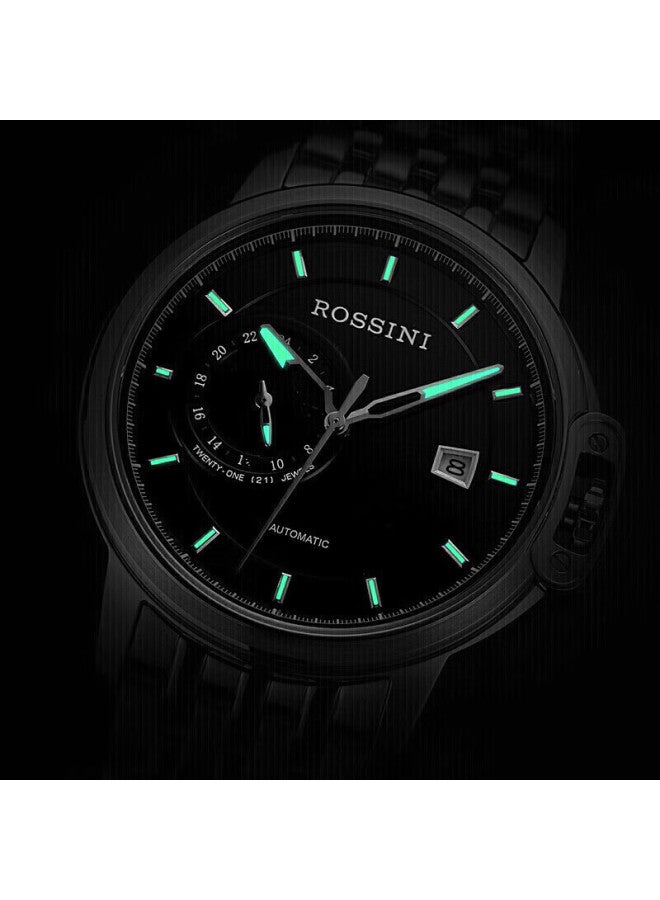 Rossini Men's Mechanical Watch Medal Black Dial Steel Strap Birthday Gift For Boyfriend National Brand Business Calendar 718793 - Image 3