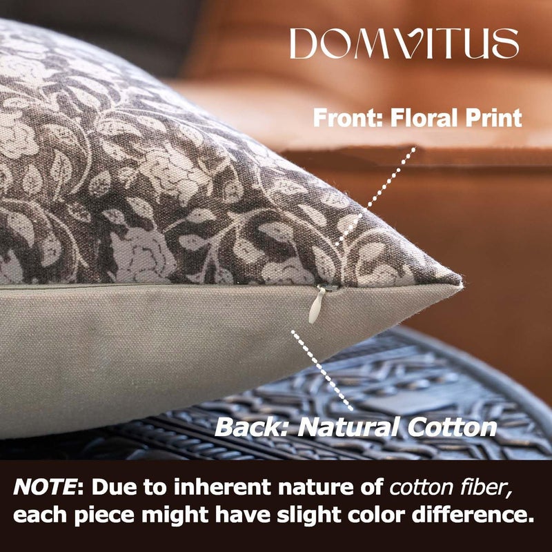 DOMVITUS Floral Pillow Covers, 14x36 Lumbar Pillow Cover, Block Print Pillow Cover, Decorative Neutral Accent Throw Pillow Covers for Bedroom Living Room, 1PC, Taupe - Image 2