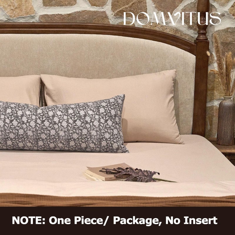 DOMVITUS Floral Pillow Covers, 14x36 Lumbar Pillow Cover, Block Print Pillow Cover, Decorative Neutral Accent Throw Pillow Covers for Bedroom Living Room, 1PC, Taupe - Image 3