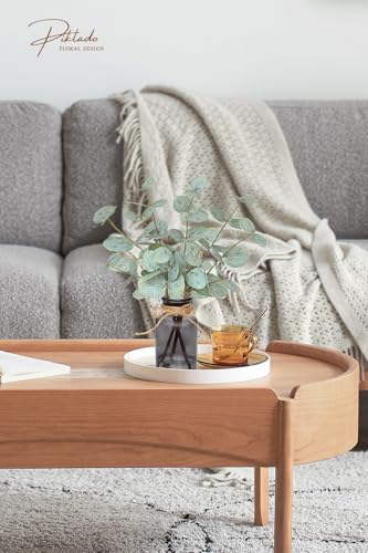 Piklado Artificial Eucalyptus Stems in Vase with Faux WaterFake Plants for BathroomCoffee TableGreen Leaves for CenterpieceFaux Greenery Plants DecorationsGreenBlack Bottle - Image 3