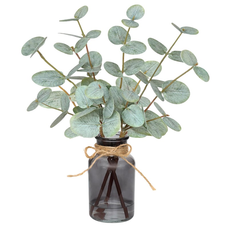 Piklado Artificial Eucalyptus Stems in Vase with Faux WaterFake Plants for BathroomCoffee TableGreen Leaves for CenterpieceFaux Greenery Plants DecorationsGreenBlack Bottle - Image 2