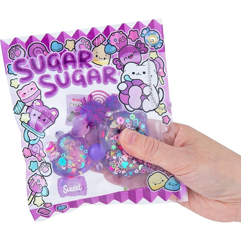 The Orb Factory ORB Sugar Swaps Gacha Pouch Squishy Keychain Charm - Purple Gachapon Style Pouch with Sparkly, Squishy Bear and Heart - Squish, Collect, Trade - Fidget Stress Toys for Kids, Backpacks, Keys, Bags - Image 4