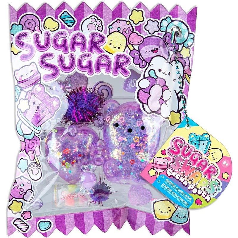 The Orb Factory ORB Sugar Swaps Gacha Pouch Squishy Keychain Charm - Purple Gachapon Style Pouch with Sparkly, Squishy Bear and Heart - Squish, Collect, Trade - Fidget Stress Toys for Kids, Backpacks, Keys, Bags - Image 3