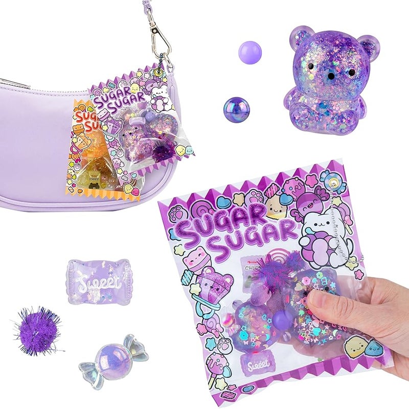 The Orb Factory ORB Sugar Swaps Gacha Pouch Squishy Keychain Charm - Purple Gachapon Style Pouch with Sparkly, Squishy Bear and Heart - Squish, Collect, Trade - Fidget Stress Toys for Kids, Backpacks, Keys, Bags - Image 2