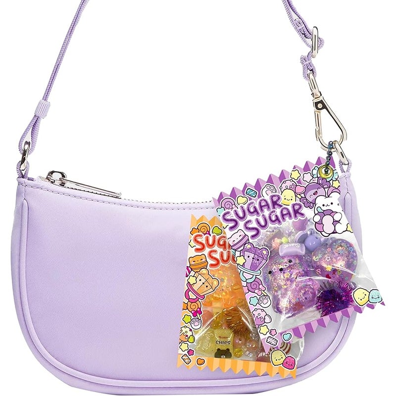 The Orb Factory ORB Sugar Swaps Gacha Pouch Squishy Keychain Charm - Purple Gachapon Style Pouch with Sparkly, Squishy Bear and Heart - Squish, Collect, Trade - Fidget Stress Toys for Kids, Backpacks, Keys, Bags - Image 5