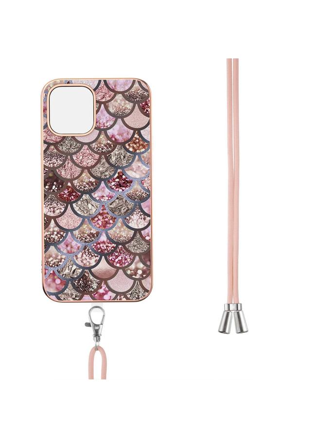 زبون جراب لهاتف iPhone 13 Pro Max بنمط طلاء كهربائي IMD TPU مقاوم للصدمات مع حبل للرقبة - Image 3