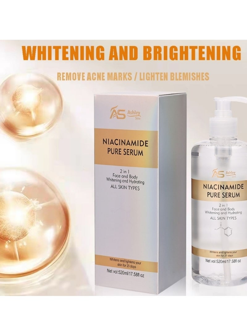 Ashley Ashley Shine Niacinamide Pure Serum 2 in 1 Face & Body Whitening and Hydrating Skin 520ml - Image 3