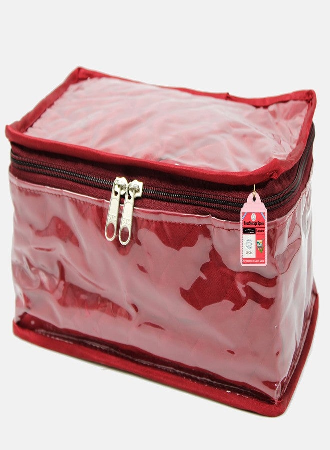 Luces Satin Maroon Make-Up Pouch Jewellery Box 4 Pouch 1 roll Bangle in Cosmetic Bag Necklace Earrings Vanity Jewellery Organiser for Women's - Image 5