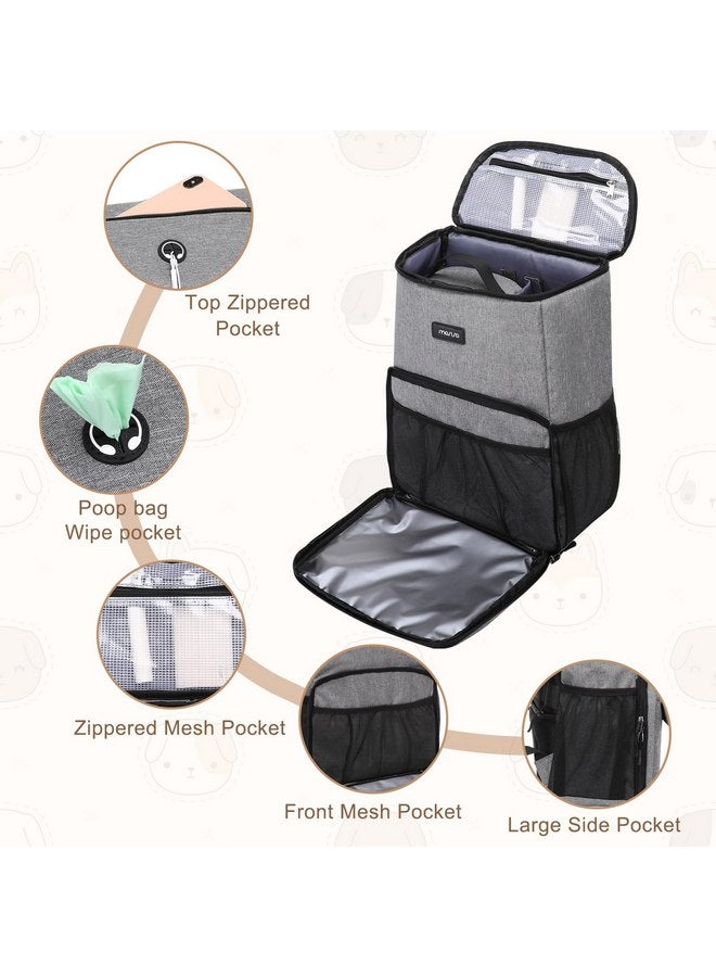 موسيسو حقيبة سفر للكلاب من موسيسو، حقيبة ظهر لتنظيم إكسسوارات الحيوانات الأليفة معتمدة من شركات الطيران، حقيبة ظهر متعددة الجيوب لتخزين مستلزمات الحيوانات الأليفة مع سلتين لطعام الكلاب للسفر في عطلة نهاية الأسبوع، باللون الرمادي - Image 2