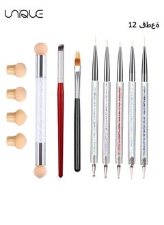 Unique 12PCS Nail Art Brushes Set Ombre Nail Brush Dotting Pen Nail Art Liner Brushes UV Gel Painting Acrylic Nail Brush Set Sponge Nail Brush Nail Gradient Brush Nail Point Drill Drawing Pen Tools Set  - Image 1