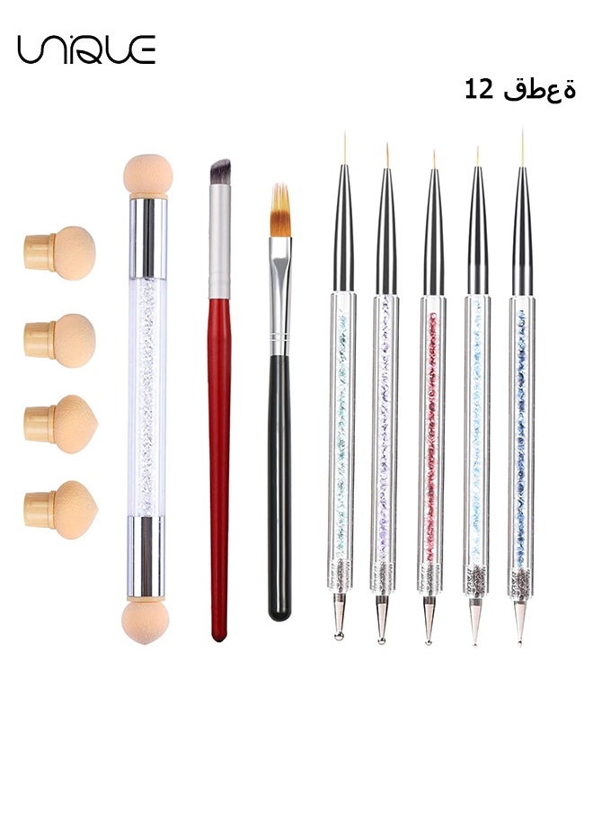 Unique 12PCS Nail Art Brushes Set Ombre Nail Brush Dotting Pen Nail Art Liner Brushes UV Gel Painting Acrylic Nail Brush Set Sponge Nail Brush Nail Gradient Brush Nail Point Drill Drawing Pen Tools Set  - Image 1