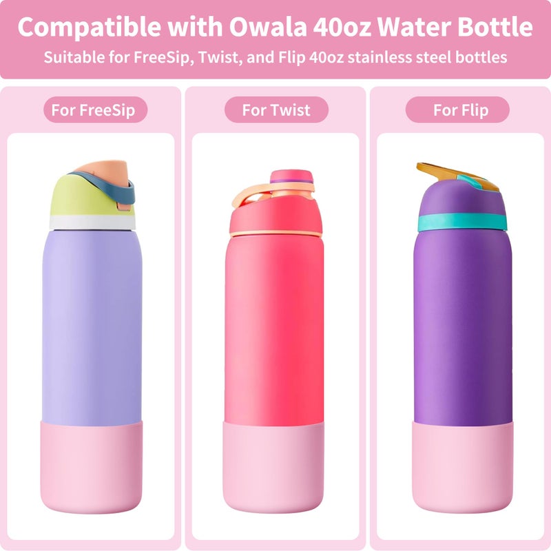 Diumepo Silicone Boot for 32 oz Owala Water Bottles, Anti-Slip Protective Sleeve for Owala Twist & FreeSip & Flip Insulated Water Bottle, Boot Bottom Base for Owala (Pink) - Image 2