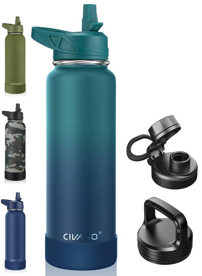 CIVAGO 40 oz Insulated Water Bottle With Straw, Stainless Steel Sports Water Cup Flask with 3 Lids (Straw, Spout and Handle Lid), Double Walled Travel Thermal Canteen Mug, Dark Night - Image 1