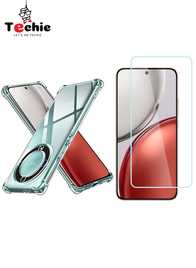 Techie Combo Pack 2 in 1 Honor X9d 5G Case and Screen Protector - Transparent TPU Case with HD Tempered Glass Screen Protector - Image 1