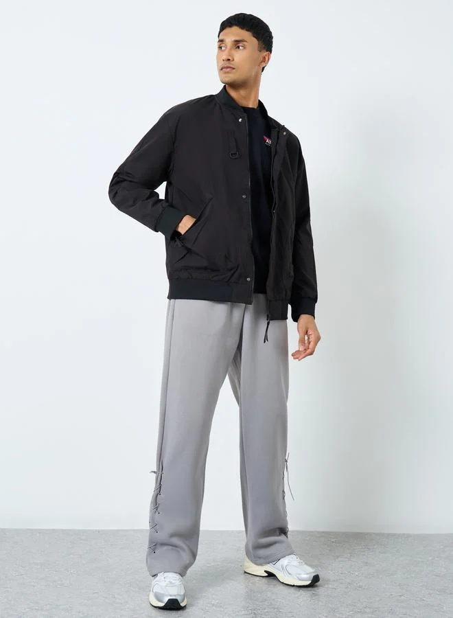 Styli Styli Men Black Solid Bomber Jacket