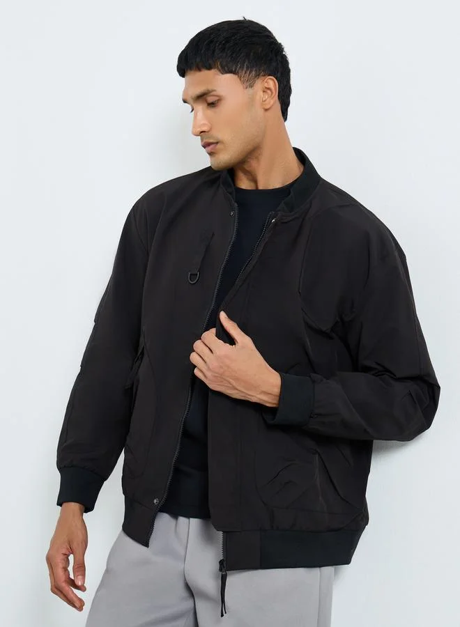 Styli Styli Men Black Solid Bomber Jacket
