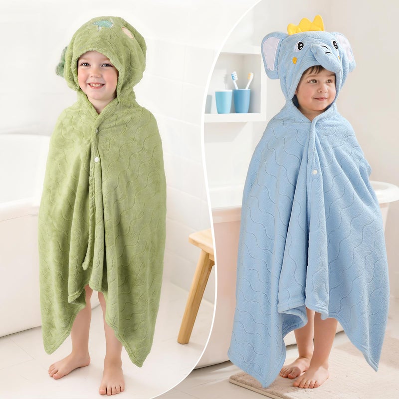 CandyHome 6 PCS Toddler Bath Towel Set for Boy Girl 0-5 Year, 2 PCS Thick Absorbent Hooded Baby Bath Towels Large 55" x 27.5" & 4 PCS Washcloths, Ultra Soft Gifts for Infant, Toddler, Kids, Dinosaur & Elephant - Image 5