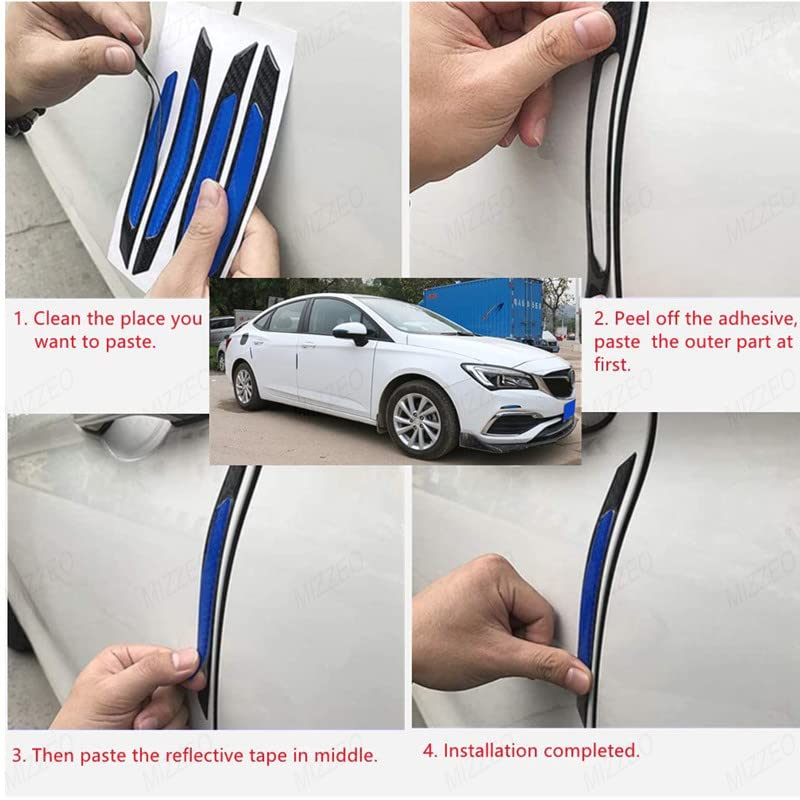 MIZZEO Reflective Car Door Edge Guard Stickers (Pack of 4, Carbon Black & Blue) Carbon Fiber Auto Car Door Edge Sticker Compatible with BMW X3 - Image 4