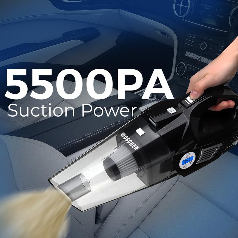 Woscherr AirVac Pro Car Vacuum Cleaner 2in1 & Tyre Inflator for Car and Bike 150 PSI |120 Watt Car Vaccine Cleaner High Power 5500PA Handheld|LED Light| Auto Shut Off| Wet/Dry Use - Image 4